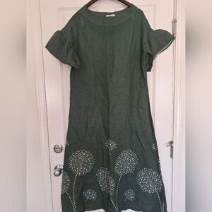 Le Regazze army green linen maxi dress size L